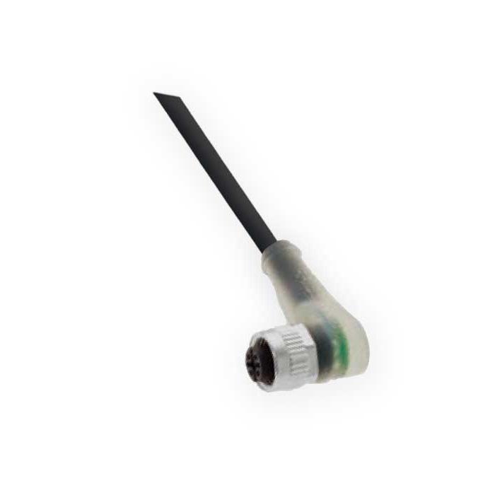 M12 4-PIN, female 90°, LED light, single-end precast PUR flexible cable, black sheathed, 64S241-XXX