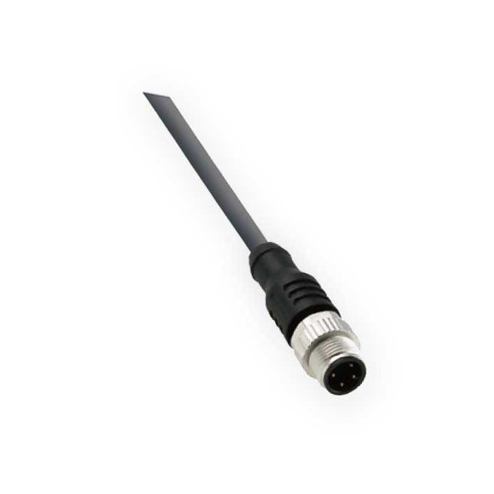 M12 4-PIN, straight male, single-end precast PVC non-flexible cable, shielded, gray sheathed, 64S107-XXX