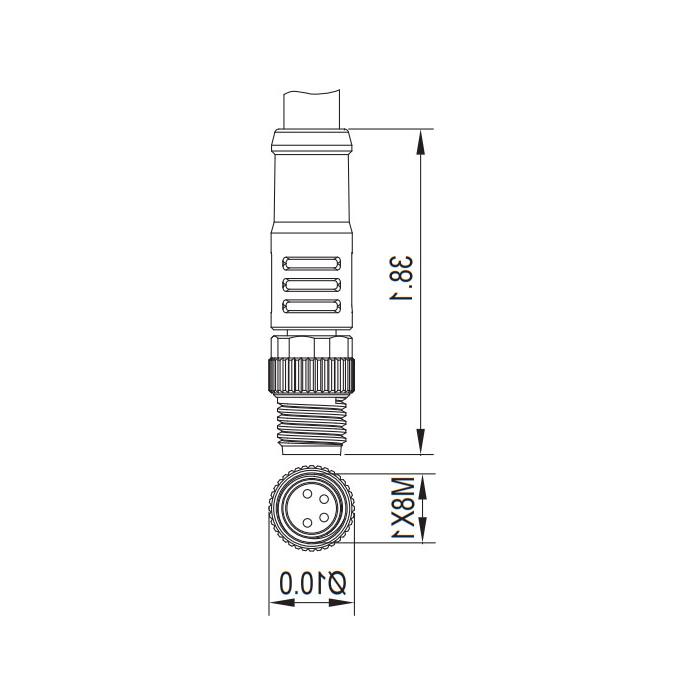 M8 4Pin, male straight, single-end precast PVC non-flexible cable, gray sheathing, 63S103-XXX