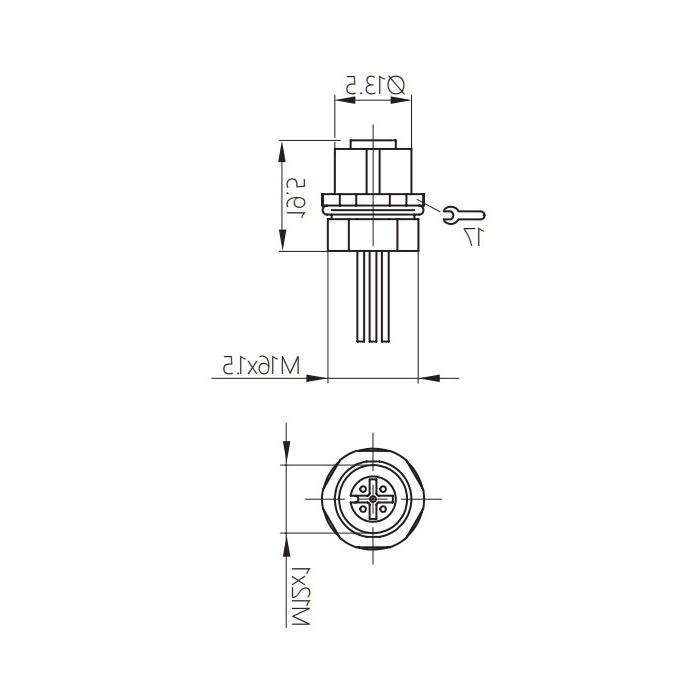 M12 5Pin, straight female, flange socket, front mounting, pre-cast UL electronic wire, 64SA41-XXX