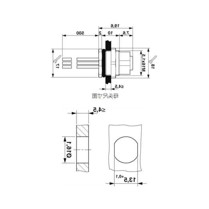 M12 12Pin, straight female head, flange socket, plate rear installation, suitable for field welding installation, 64SC61H