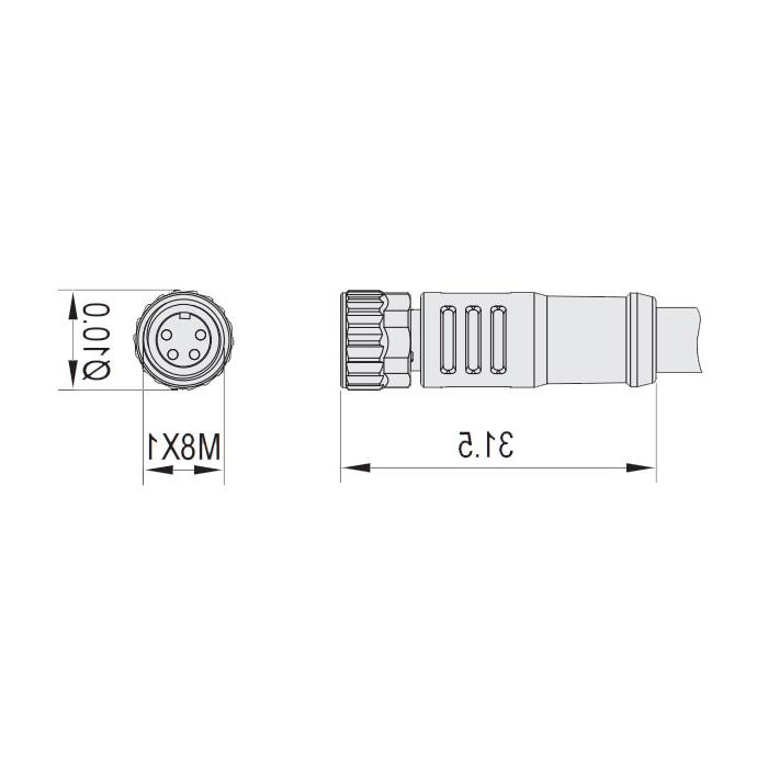 M8 4Pin、母头直型、Single-ended precast cable、防焊渣PUR材质、橙色护套、63T041-XXX