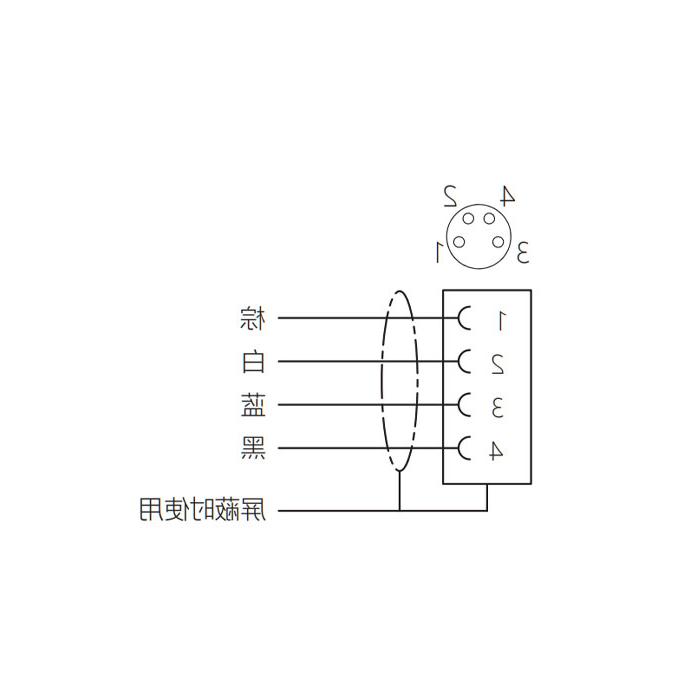 M8 4Pin、母头直型、Single-ended precast cable、防焊渣PUR材质、橙色护套、63T041-XXX